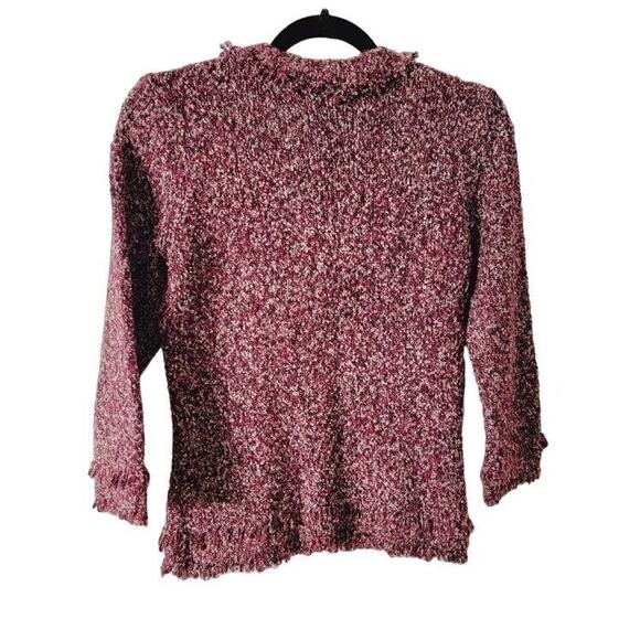 INC Sweater Women's Sz Medium Cardigan Burgundy Fringe Button Front Qtr Sleeve - Picture 3 of 9